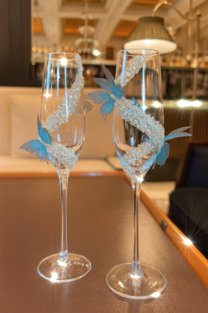 Butterfly Kisses Crystals Champagne Flute Set