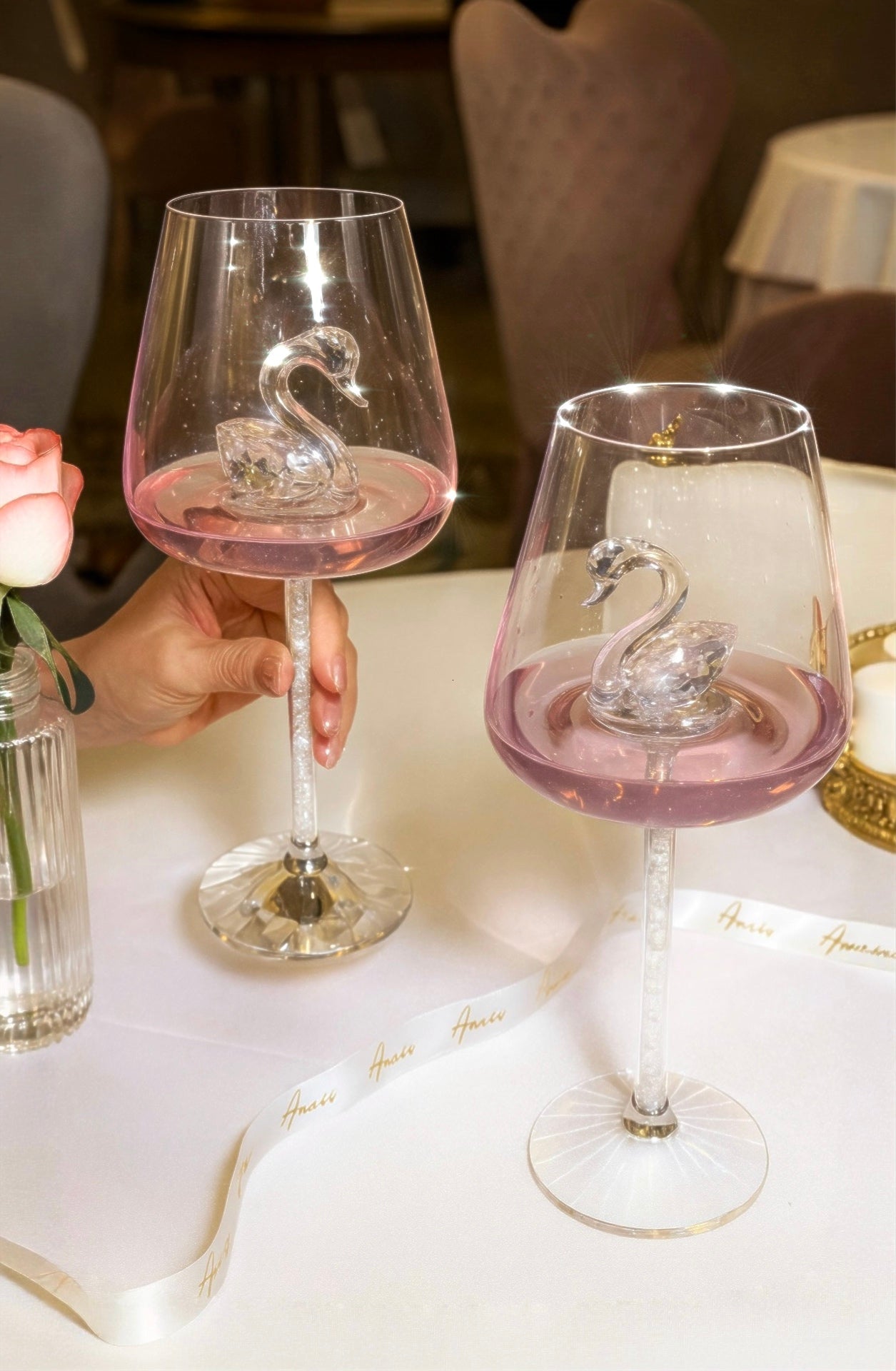 Crystal Swan’s Promise Wine Glass Cup Set of 2