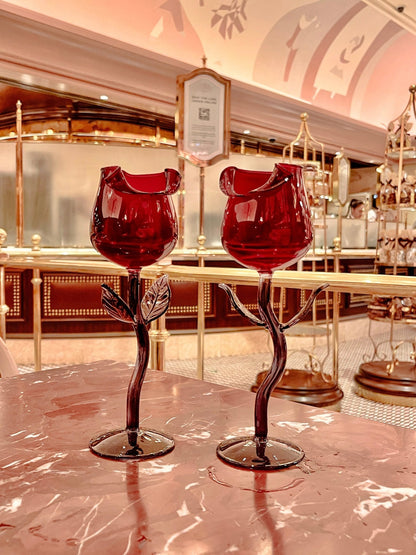 Rose For Rosé Glass Cup in Red Set of (2) - Handcrafted
