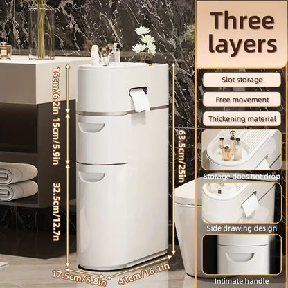 White storage cabinet with closed doors - multipurpose storage box with space-saving vertical design