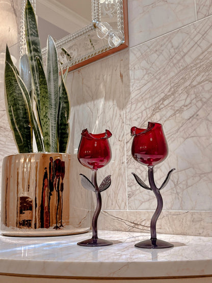 Rose For Rosé Glass Cup in Red Set of (2) - Handcrafted