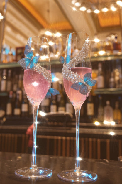 Butterfly Kisses Crystals Champagne Flute Set
