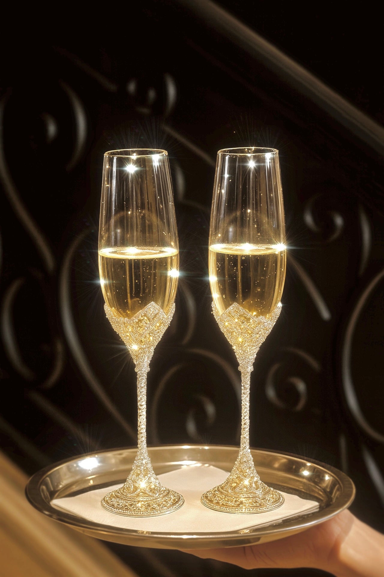 Crowné Embossed Diamonds Champagne Flute™️ Set of 2 in Silver