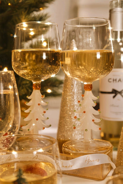 Merry Christmas Wine Flute Set of 2 in White