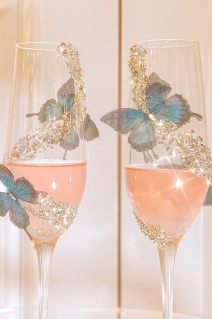 Butterfly Kisses Crystals Champagne Flute Set