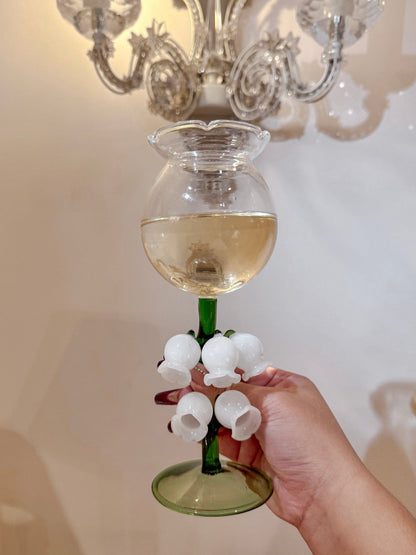 ‘Lily of the Valley’ Sculpted Wine Glass Set Of 2 - Handmade