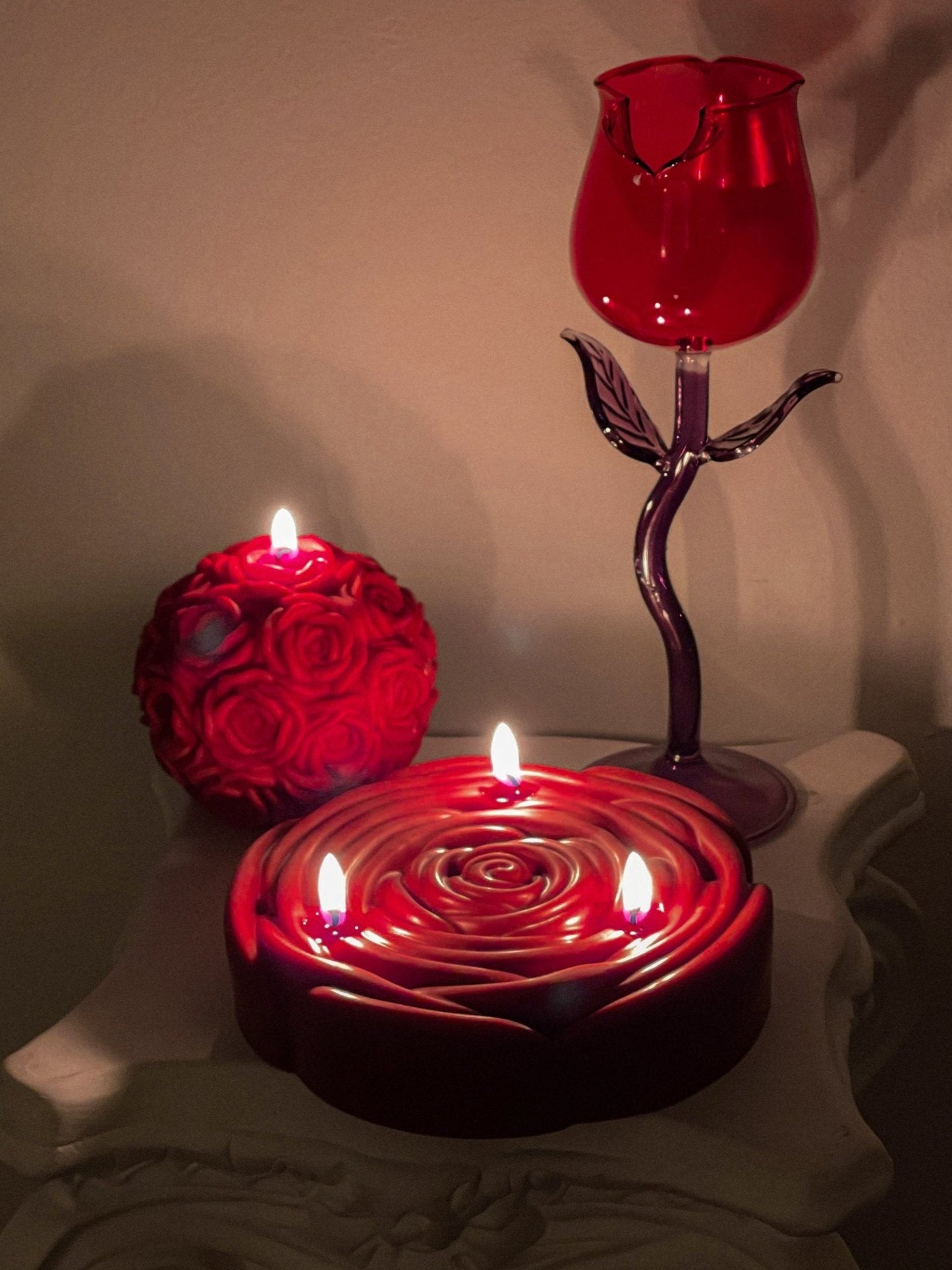 Rose For Rosé Glass Cup in Red Set of (2) - Handcrafted