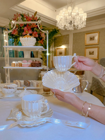 Marée de Pearl – Seashell Ceramic Teacup & Plate Set (Set of 2)