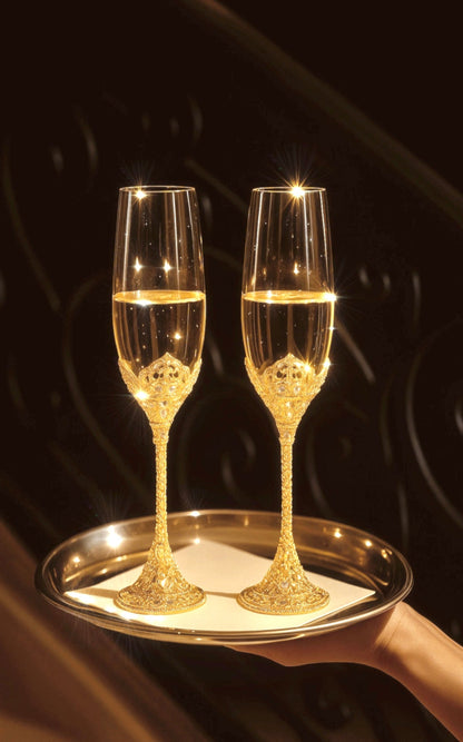 Crowné Embossed Diamonds Champagne Flute™️ Set of 2 in Gold