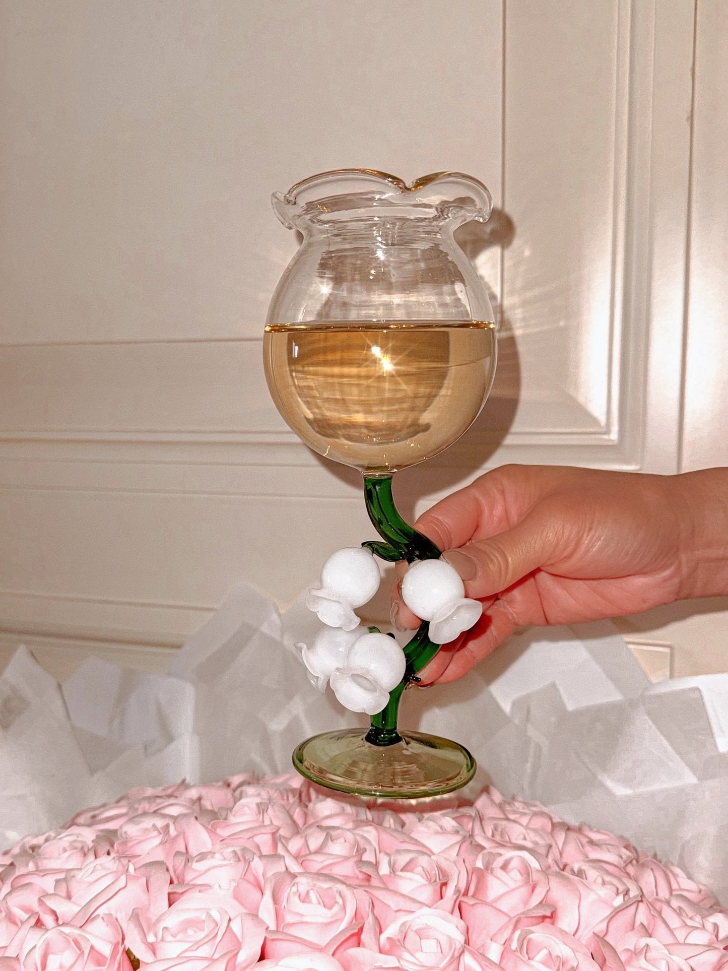 ‘Lily of the Valley’ Sculpted Wine Glass Set Of 2 - Handmade