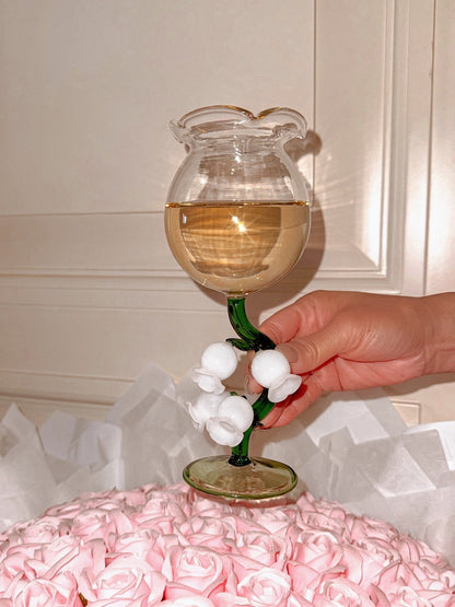 ‘Lily of the Valley’ Sculpted Wine Glass Set Of 2 - Handmade