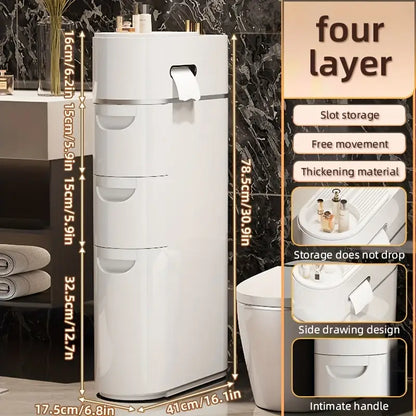 White storage cabinet with closed doors - multipurpose storage box with space-saving vertical design