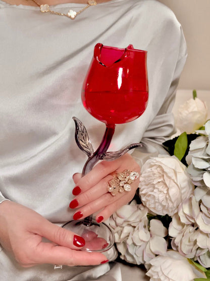 Rose For Rosé Glass Cup in Red Set of (2) - Handcrafted