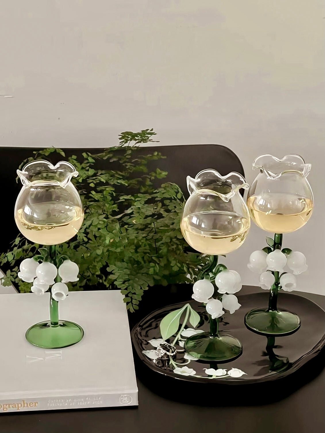 ‘Lily of the Valley’ Sculpted Wine Glass Set Of 2 - Handmade