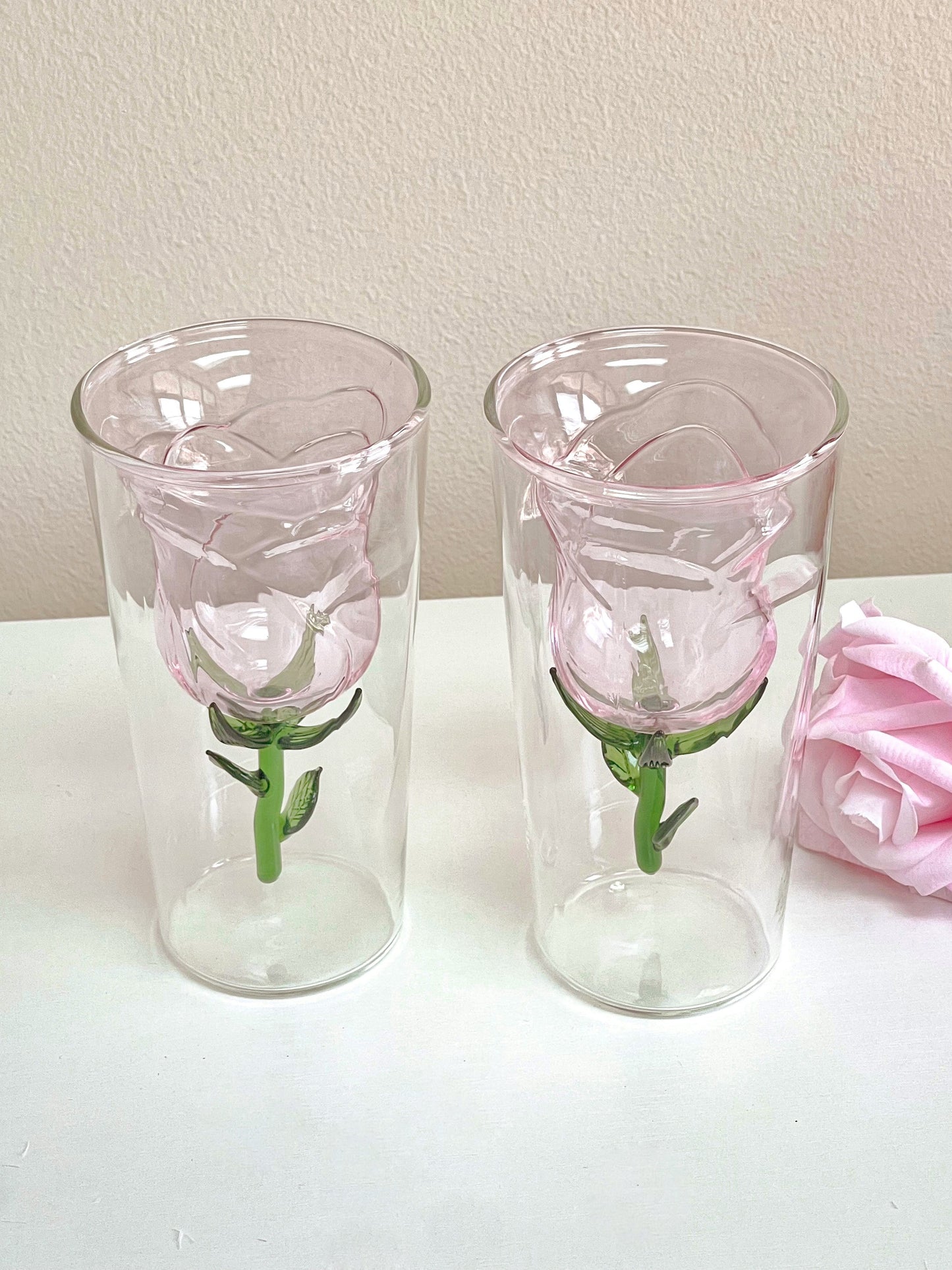 Enchanted Rose Glass Cup Set of 2