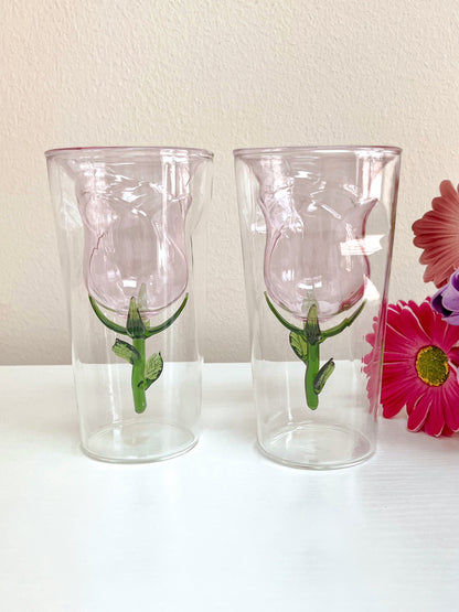 Enchanted Rose Glass Cup Set of 2