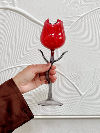 Rose For Rosé Glass Cup in Red Set of (2) - Handcrafted