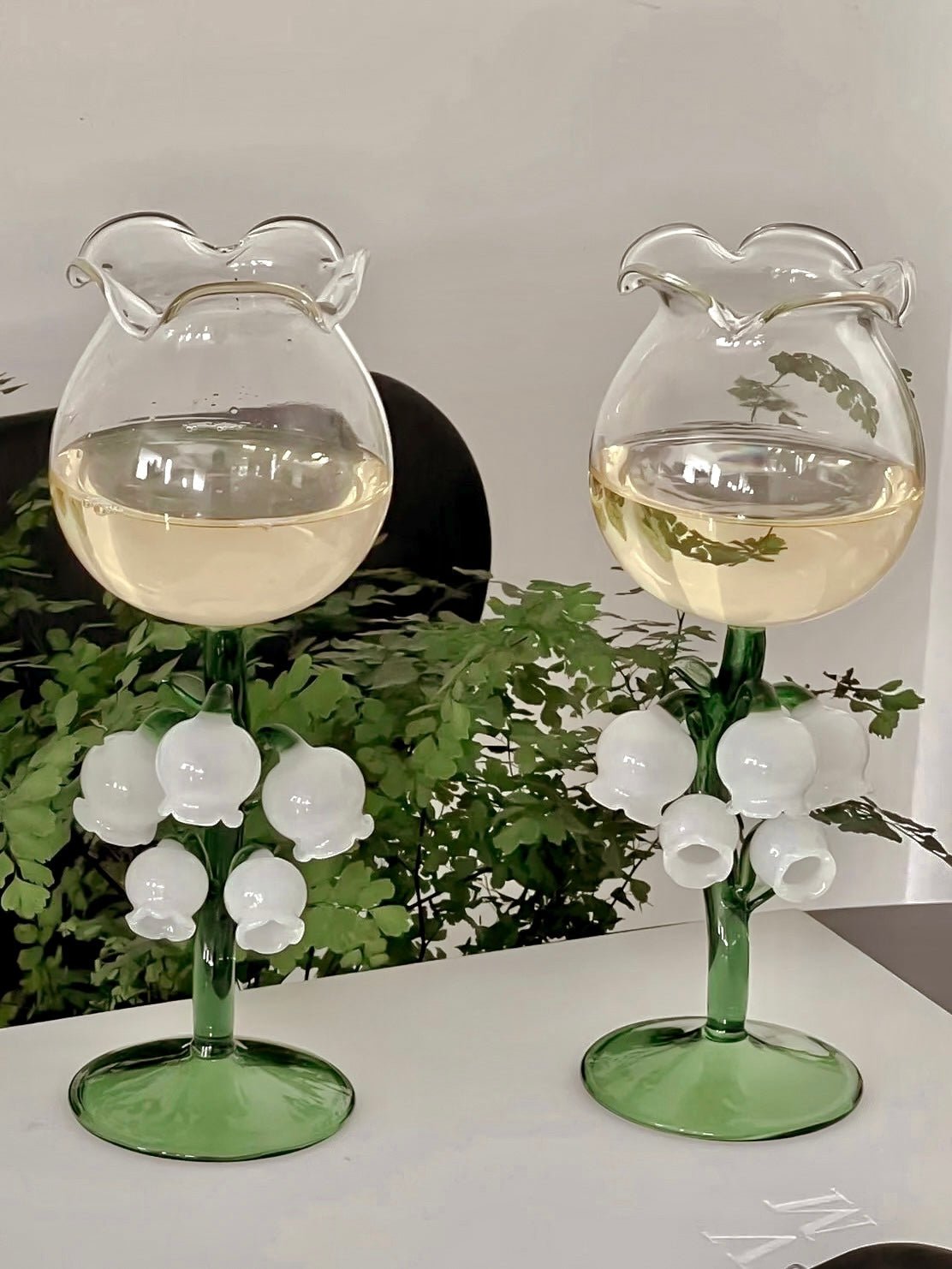 ‘Lily of the Valley’ Sculpted Wine Glass Set Of 2 - Handmade