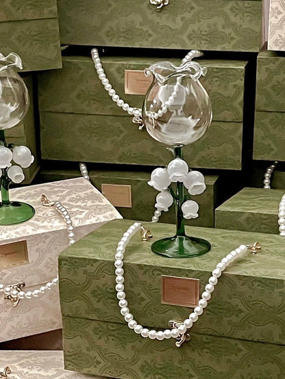 ‘Lily of the Valley’ Sculpted Wine Glass Set Of 2 - Handmade