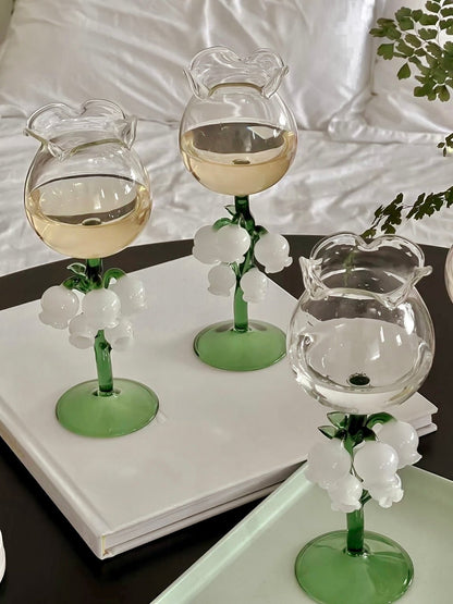 ‘Lily of the Valley’ Sculpted Wine Glass Set Of 2 - Handmade