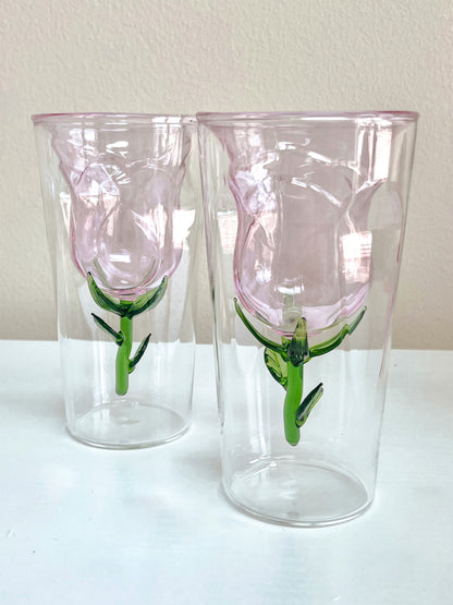 Enchanted Rose Glass Cup Set of 2