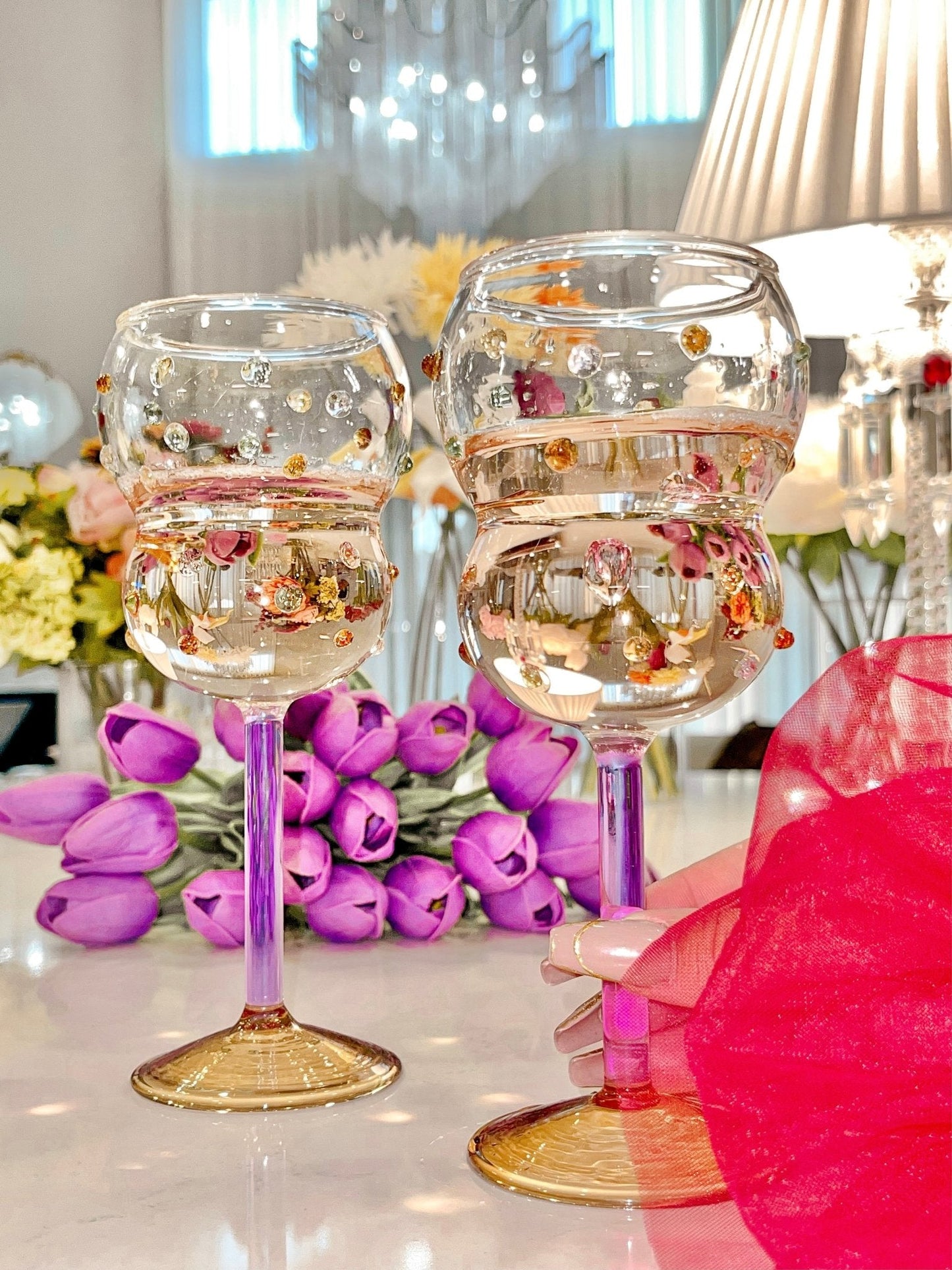 Luxurious Gemstones Glass Cup Set of 2