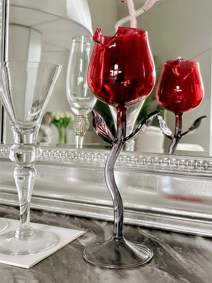 Rose For Rosé Glass Cup in Red Set of (2) - Handcrafted