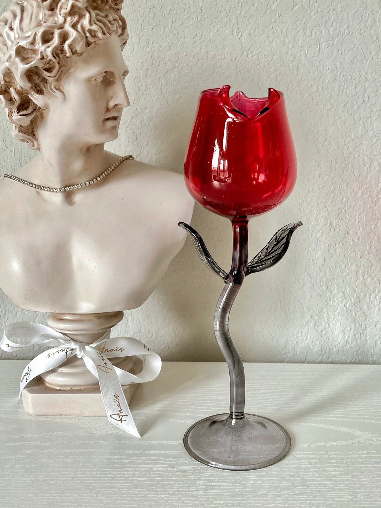 Rose For Rosé Glass Cup in Red Set of (2) - Handcrafted