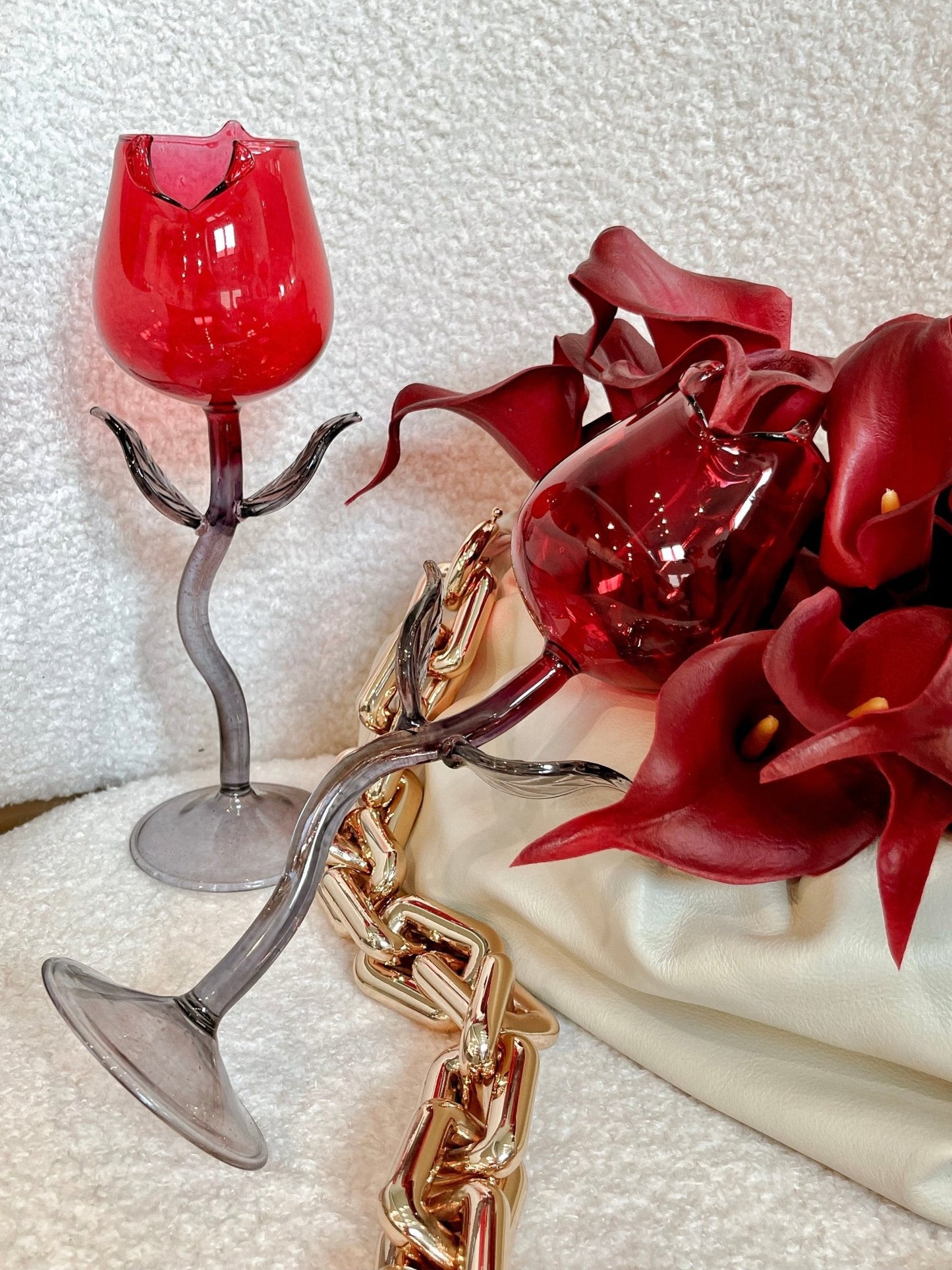 Rose For Rosé Glass Cup in Red Set of (2) - Handcrafted
